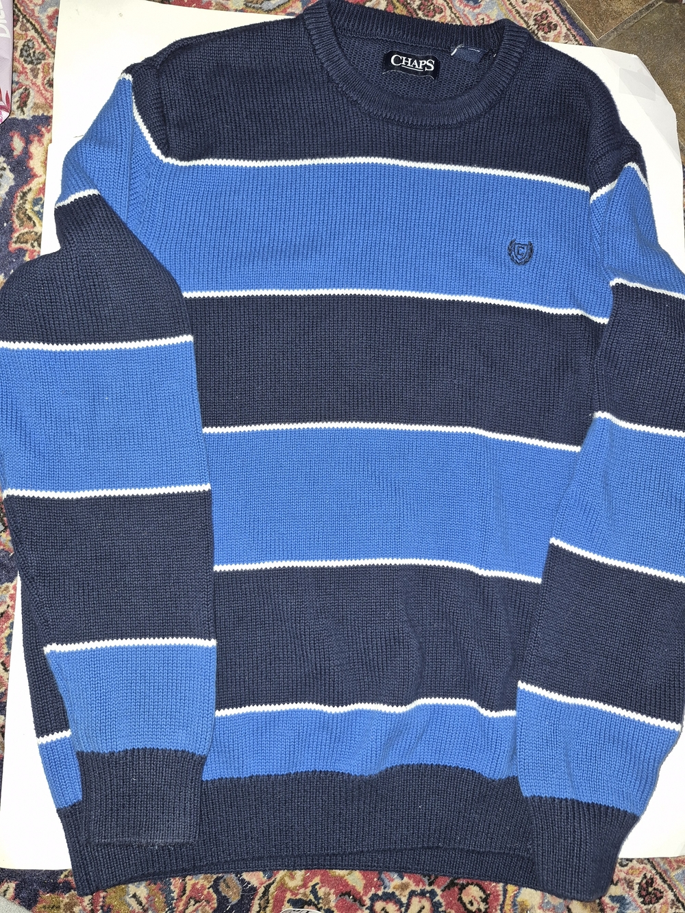 Chaps Blue & Navy Striped Crewneck Sweater